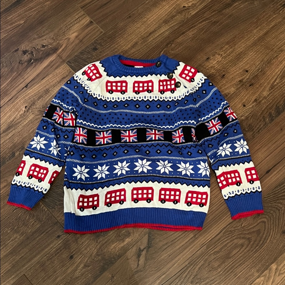 Gymboree Blue and Red London-Themed Boys Sweater (sz 7)
